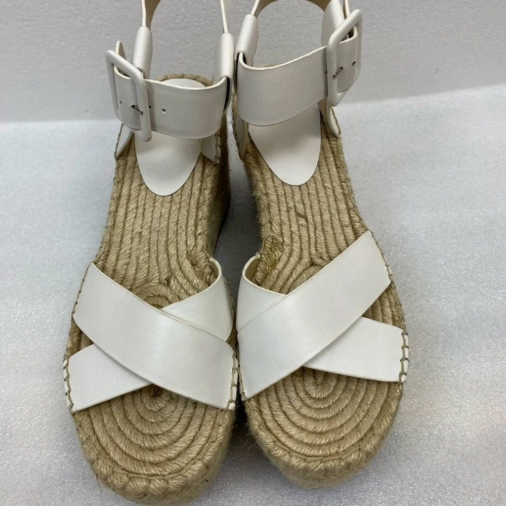 Marc Fisher Randall Platform Wedge Espadrille White Leather Summer sandals 10 M